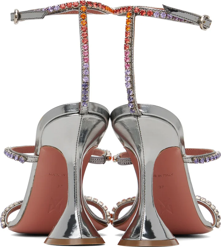 Amina Muaddi Silver Gilda Heeled Sandals - Image 2