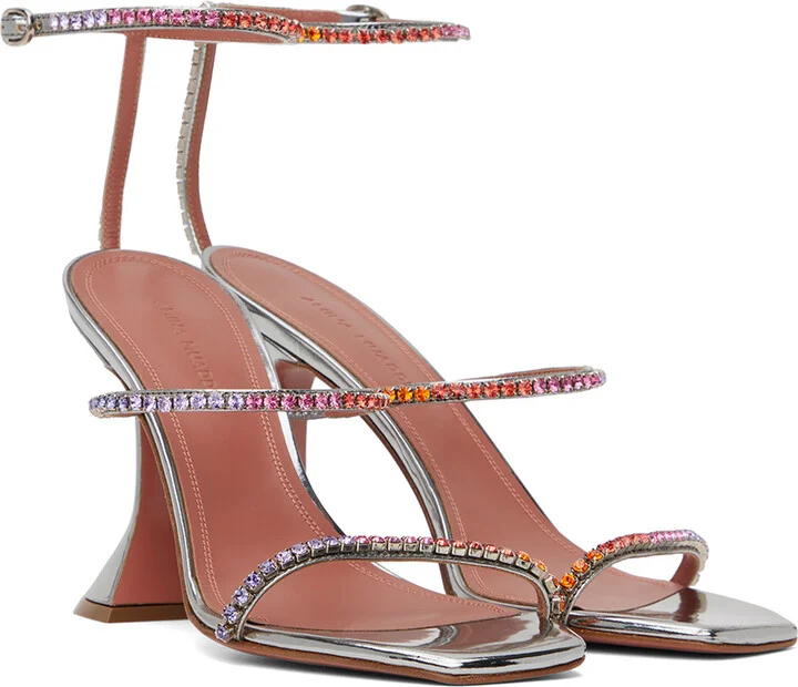 Amina Muaddi Silver Gilda Heeled Sandals - Image 4