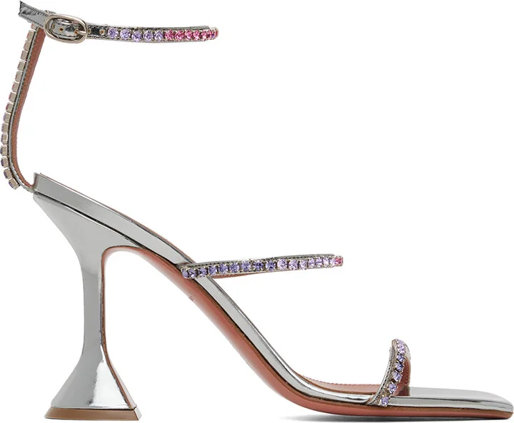 Amina Muaddi Silver Gilda Heeled Sandals