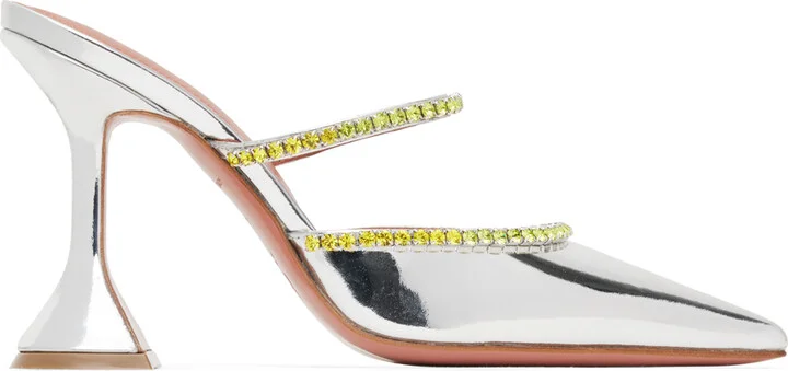 Amina Muaddi Silver Gilda Mules