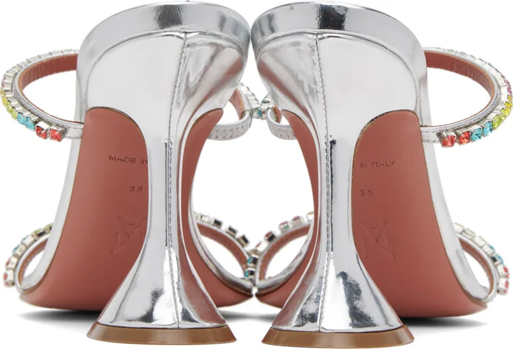 Amina Muaddi Silver Gilda Slipper Heeled Sandals - Image 2