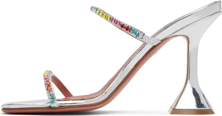 Amina Muaddi Silver Gilda Slipper Heeled Sandals - Image 3