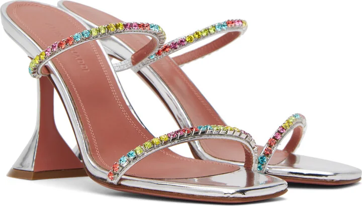 Amina Muaddi Silver Gilda Slipper Heeled Sandals - Image 4