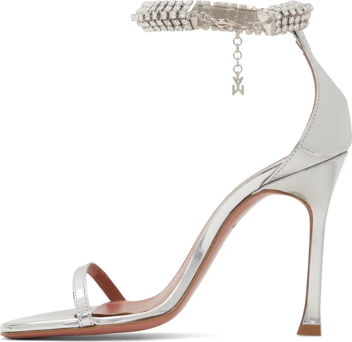 Amina Muaddi Silver Iman Sandal Heeled Sandals - Image 3