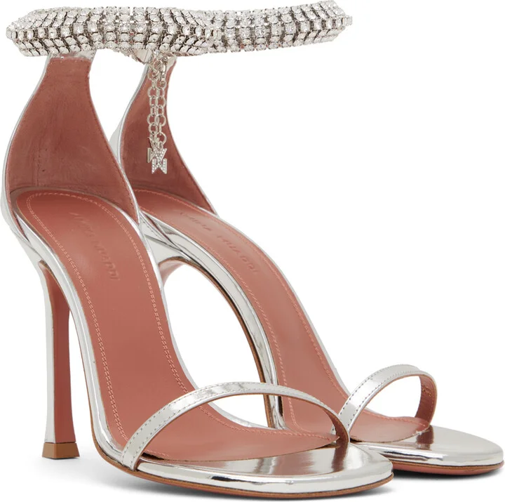 Amina Muaddi Silver Iman Sandal Heeled Sandals - Image 4