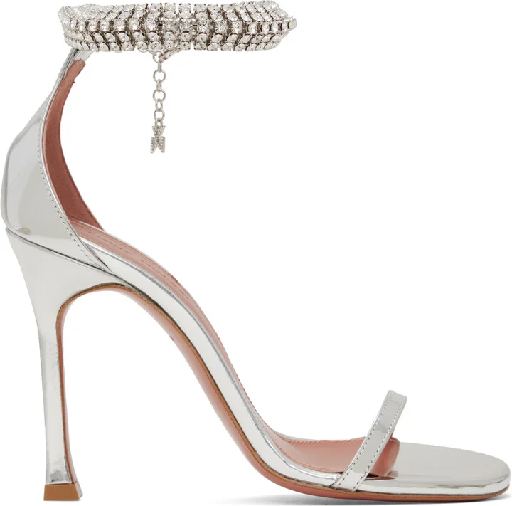Amina Muaddi Silver Iman Sandal Heeled Sandals