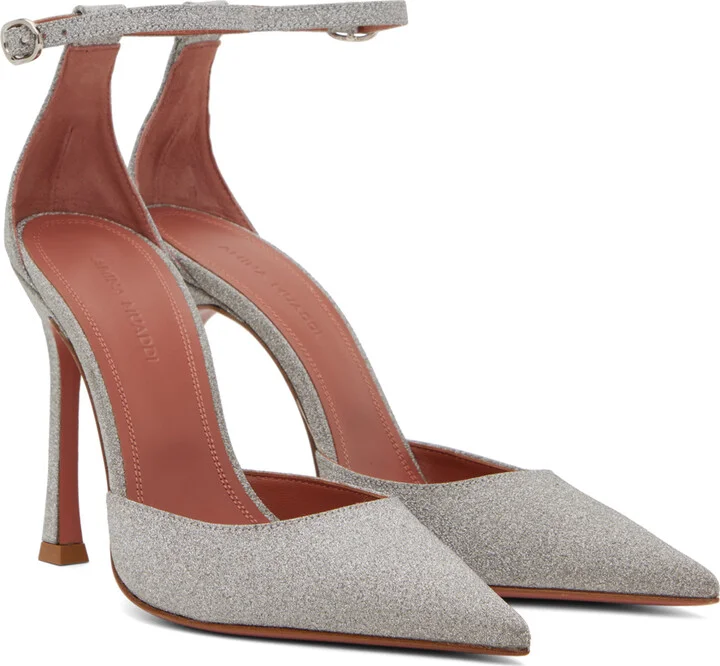 Amina Muaddi Silver Kim Pump Heels - Image 4