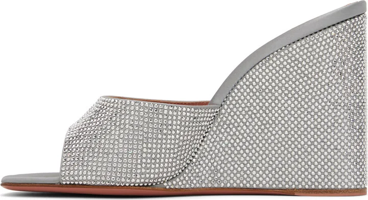 Amina Muaddi Silver Lupita Crystal 95 Heeled Sandals - Image 3