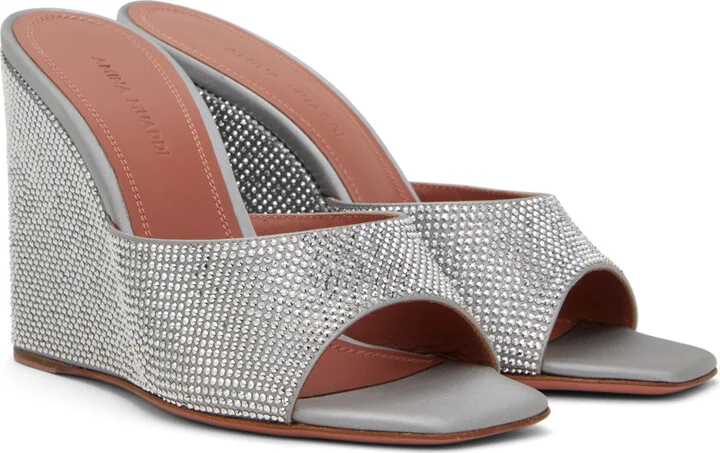 Amina Muaddi Silver Lupita Crystal 95 Heeled Sandals - Image 4