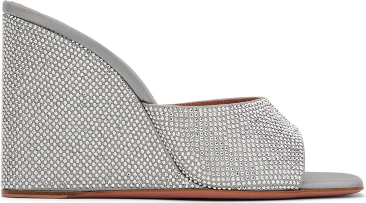 Amina Muaddi Silver Lupita Crystal 95 Heeled Sandals