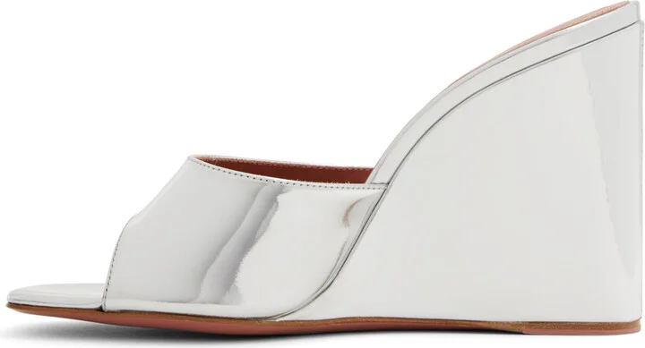 Amina Muaddi Silver Lupita Wedge Heeled Sandals - Image 3