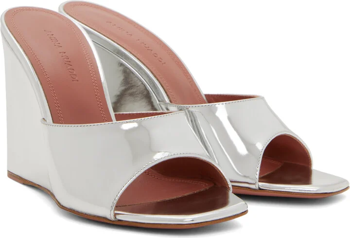 Amina Muaddi Silver Lupita Wedge Heeled Sandals - Image 4