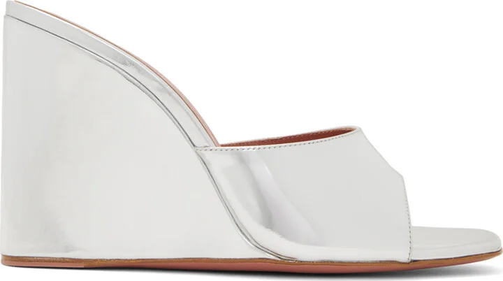 Amina Muaddi Silver Lupita Wedge Heeled Sandals