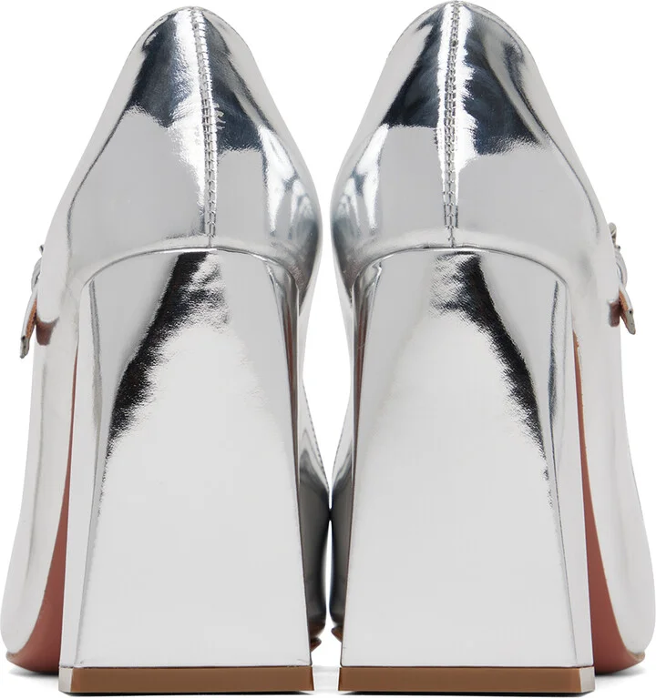 Amina Muaddi Silver Mary Jane Heels - Image 2