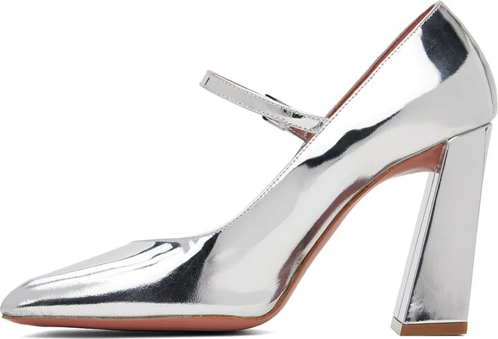 Amina Muaddi Silver Mary Jane Heels - Image 3