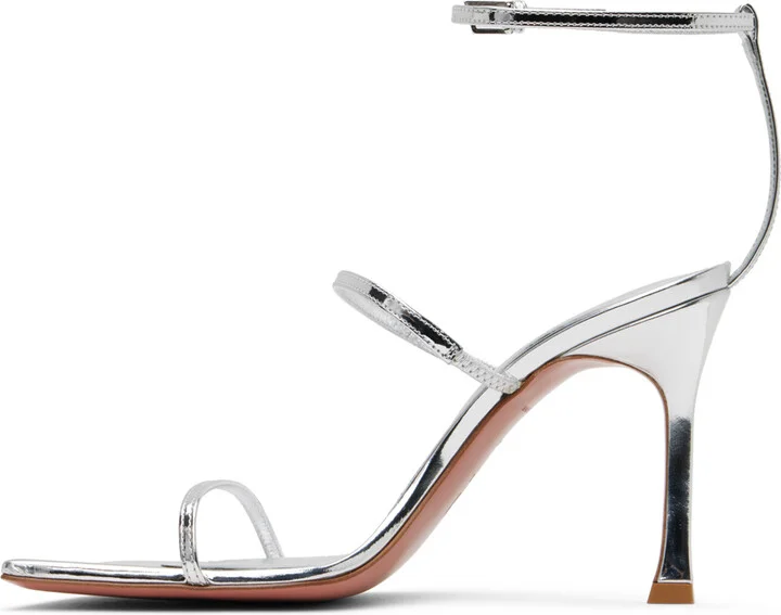 Amina Muaddi Silver Maya Heeled Sandals - Image 3