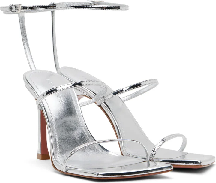 Amina Muaddi Silver Maya Heeled Sandals - Image 4