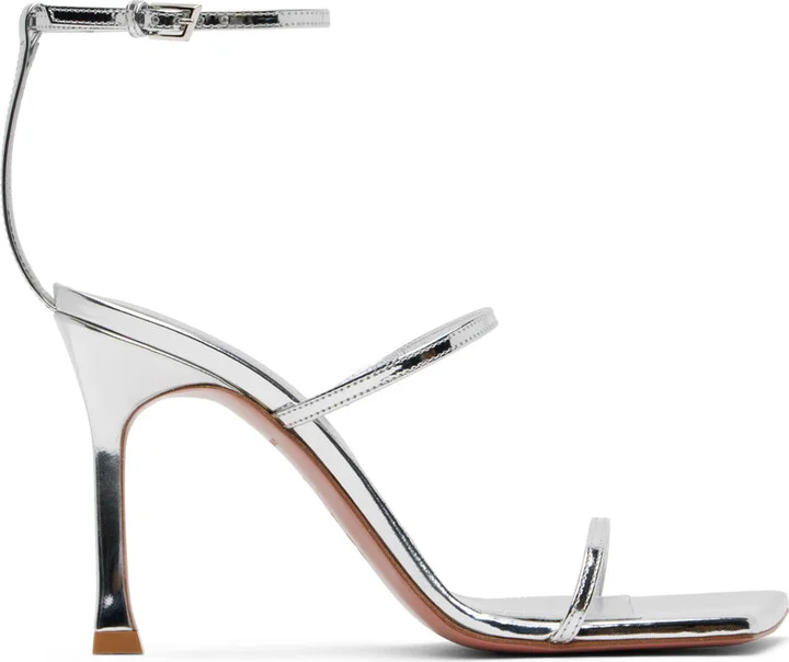 Amina Muaddi Silver Maya Heeled Sandals