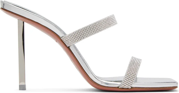 Amina Muaddi Silver Rih Slipper Heeled Sandals