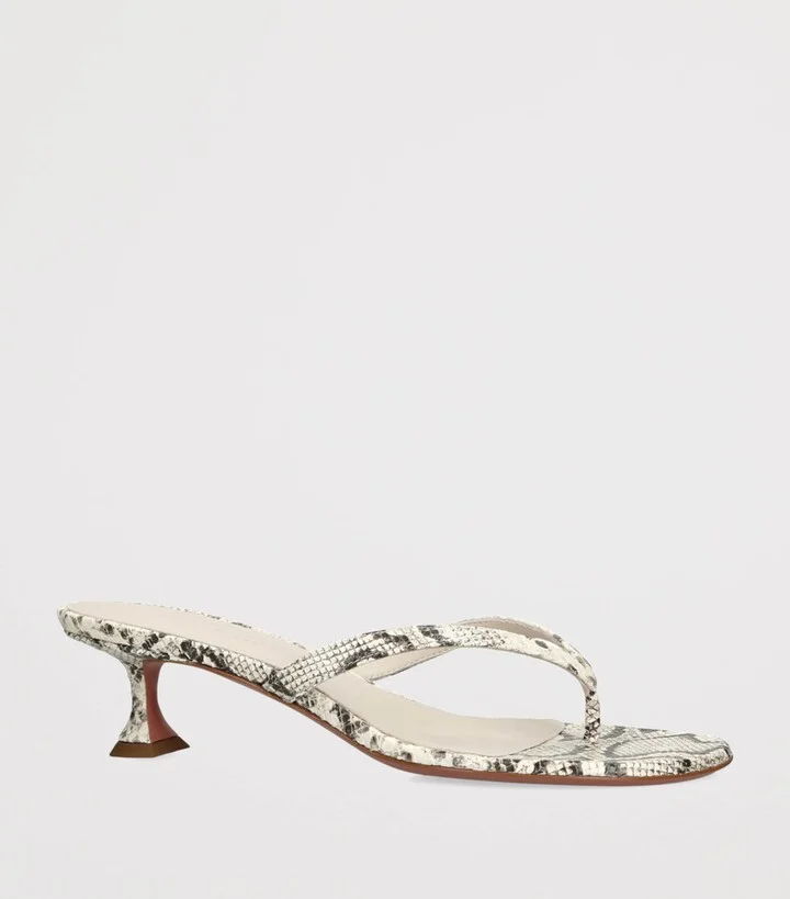 Amina Muaddi Snake-Embossed Leather Juliette Heeled Sandals 45 - Image 3