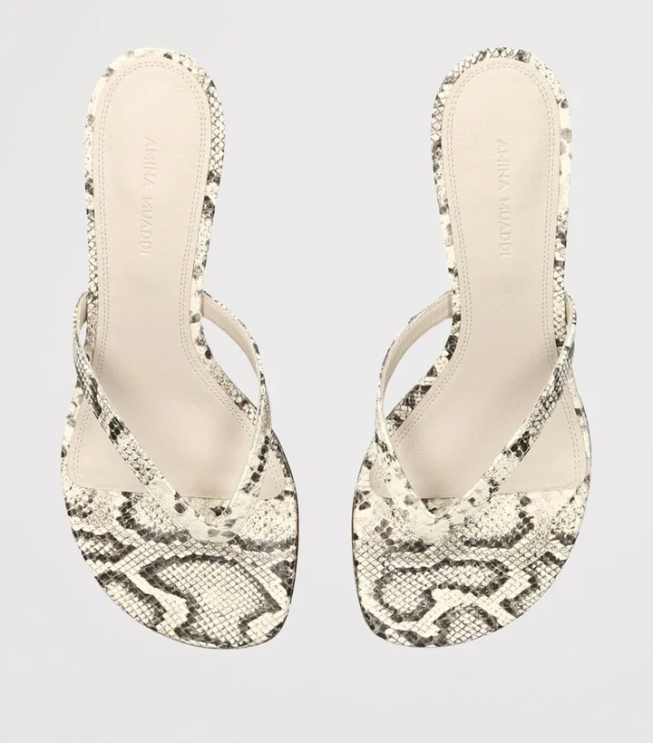 Amina Muaddi Snake-Embossed Leather Juliette Heeled Sandals 45 - Image 4