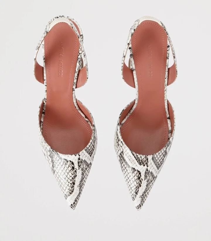Amina Muaddi Snake Print Holli Slingback Pumps 95 - Image 4