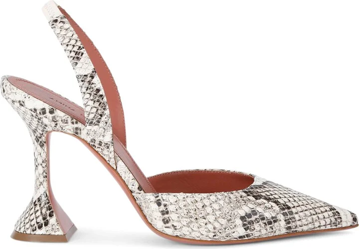 Amina Muaddi Snake Print Holli Slingback Pumps 95
