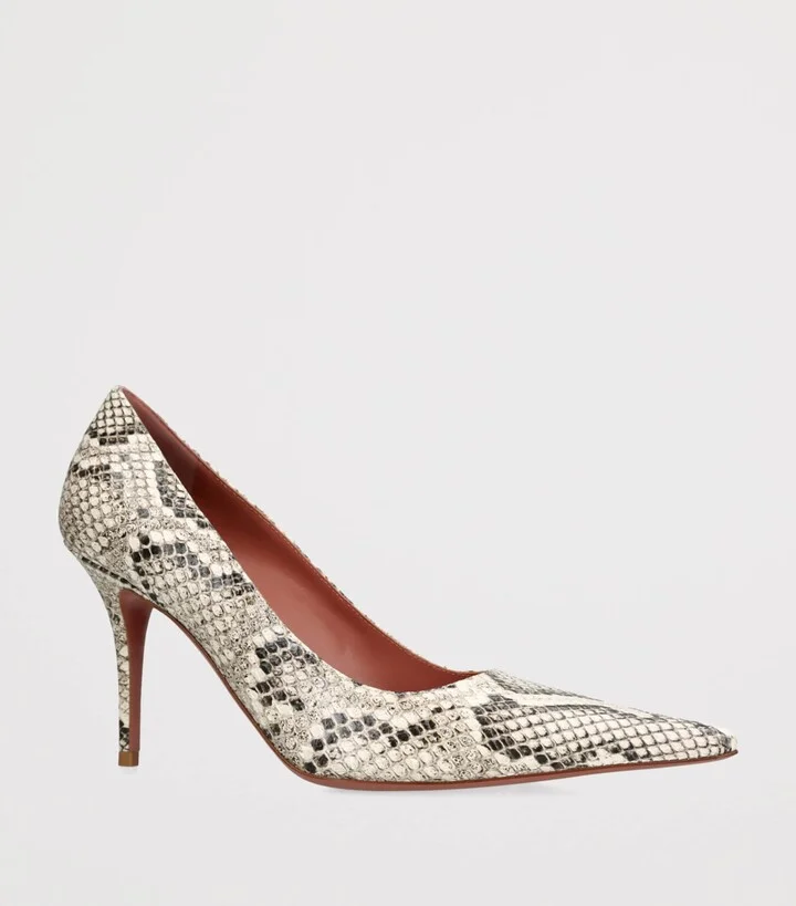 Amina Muaddi Snakeskin Print Barbara Pumps 90 - Image 3