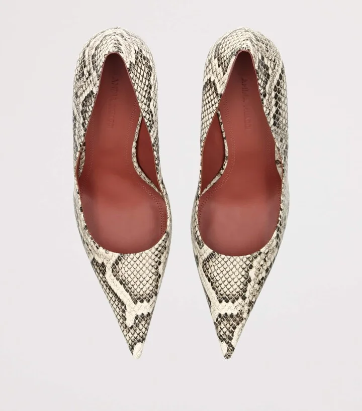 Amina Muaddi Snakeskin Print Barbara Pumps 90 - Image 4