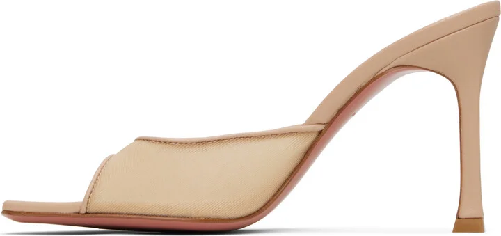 Amina Muaddi SSENSE Exclusive Beige Alexa Mesh 95 Heeled Sandals - Image 3