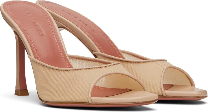Amina Muaddi SSENSE Exclusive Beige Alexa Mesh 95 Heeled Sandals - Image 4