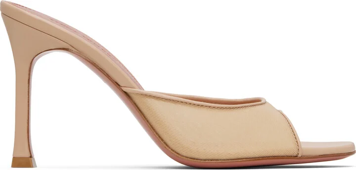 Amina Muaddi SSENSE Exclusive Beige Alexa Mesh 95 Heeled Sandals