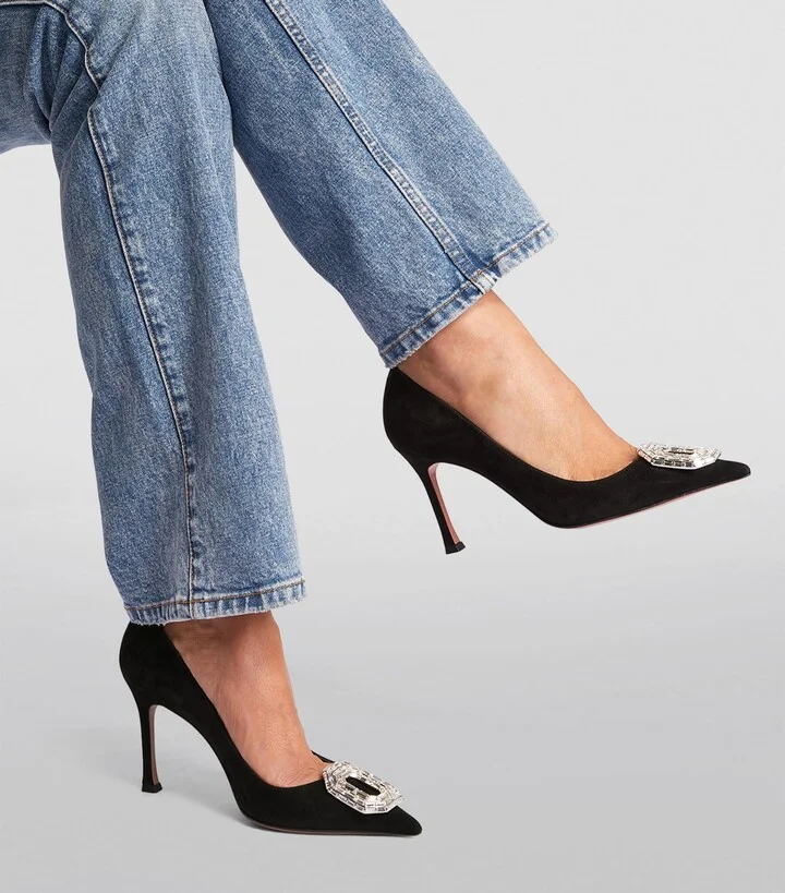 Amina Muaddi Suede Camelia Pumps 90 - Image 2