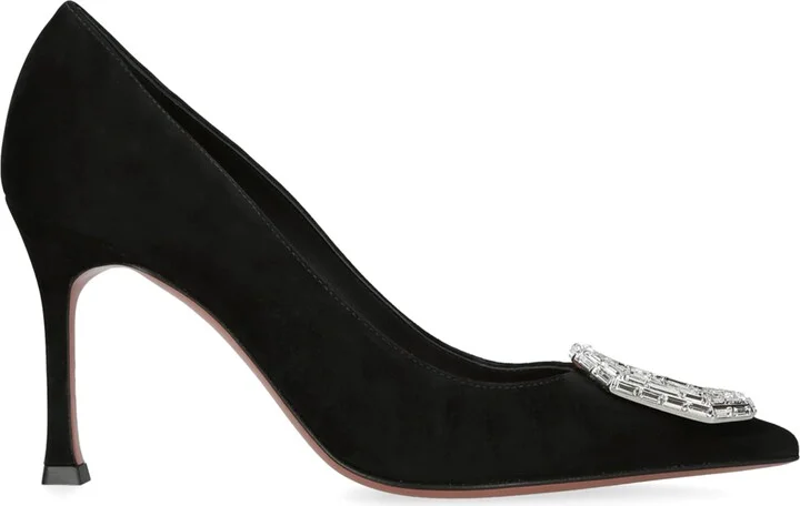 Amina Muaddi Suede Camelia Pumps 90