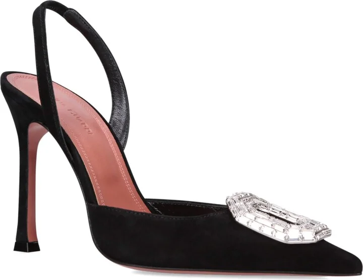 Amina Muaddi Suede Camelia Slingback Pumps 105 - Image 3