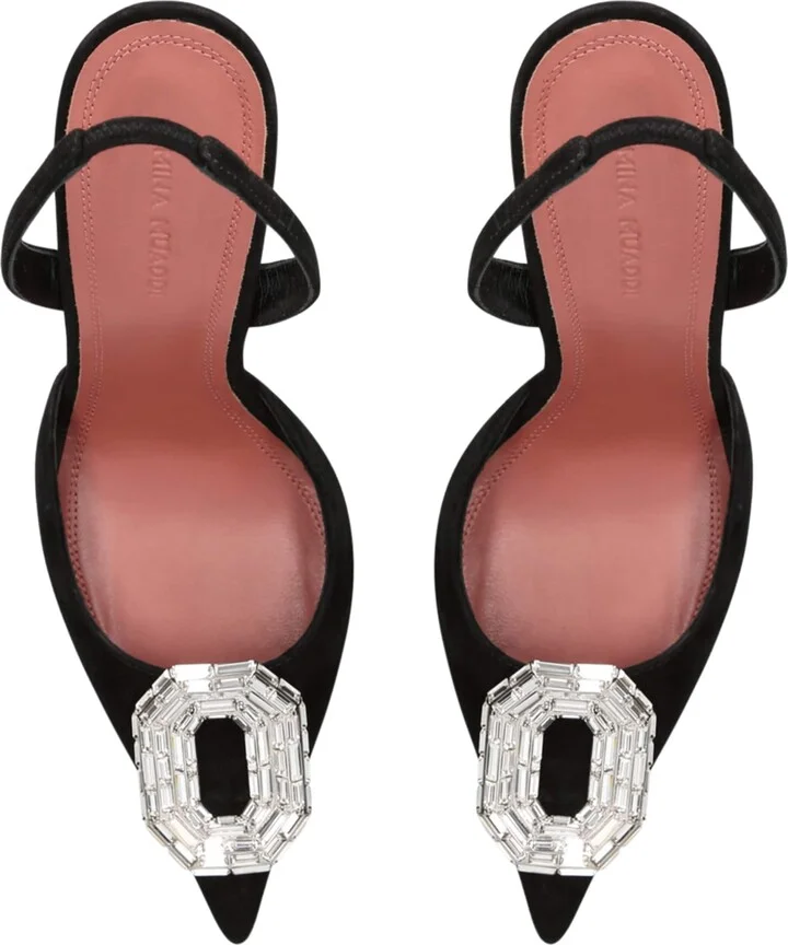 Amina Muaddi Suede Camelia Slingback Pumps 105 - Image 4