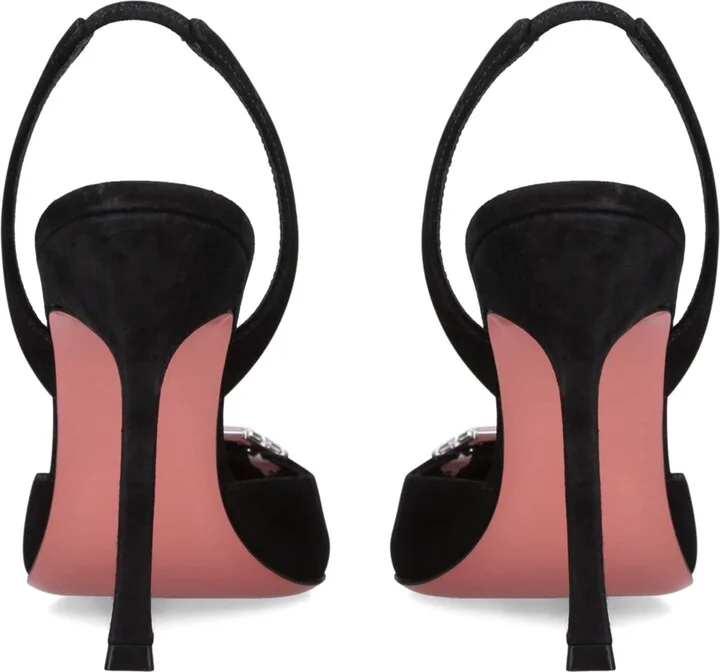 Amina Muaddi Suede Camelia Slingback Pumps 105 - Image 5