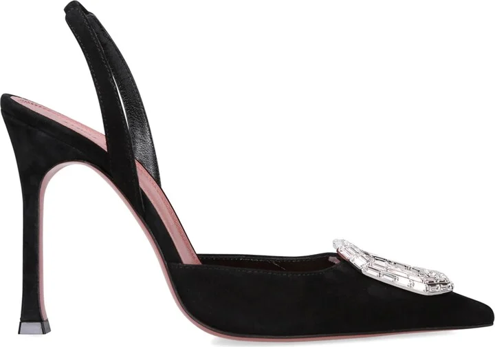 Amina Muaddi Suede Camelia Slingback Pumps 105