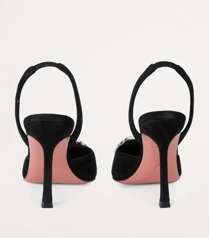 Amina Muaddi Suede Camelia Slingback Pumps 90 - Image 2