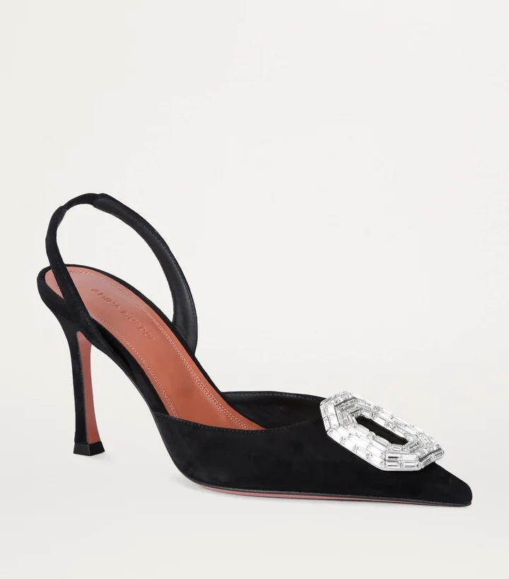 Amina Muaddi Suede Camelia Slingback Pumps 90 - Image 3