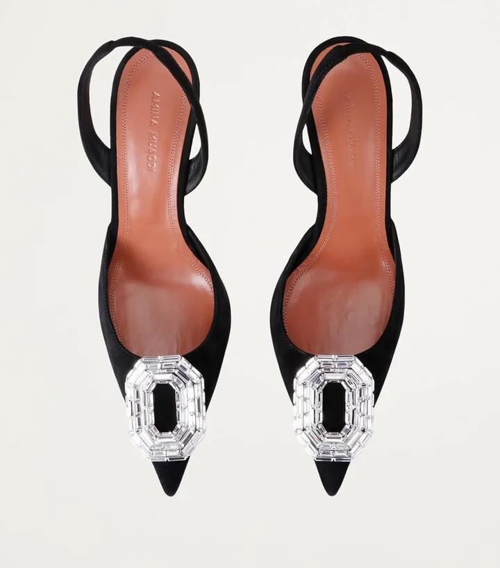 Amina Muaddi Suede Camelia Slingback Pumps 90 - Image 4