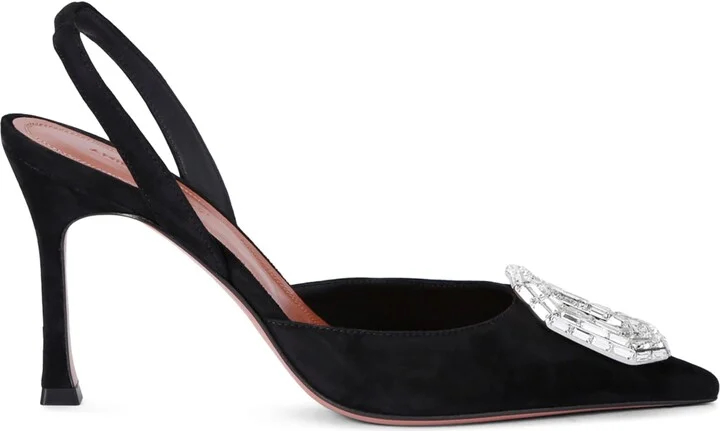 Amina Muaddi Suede Camelia Slingback Pumps 90