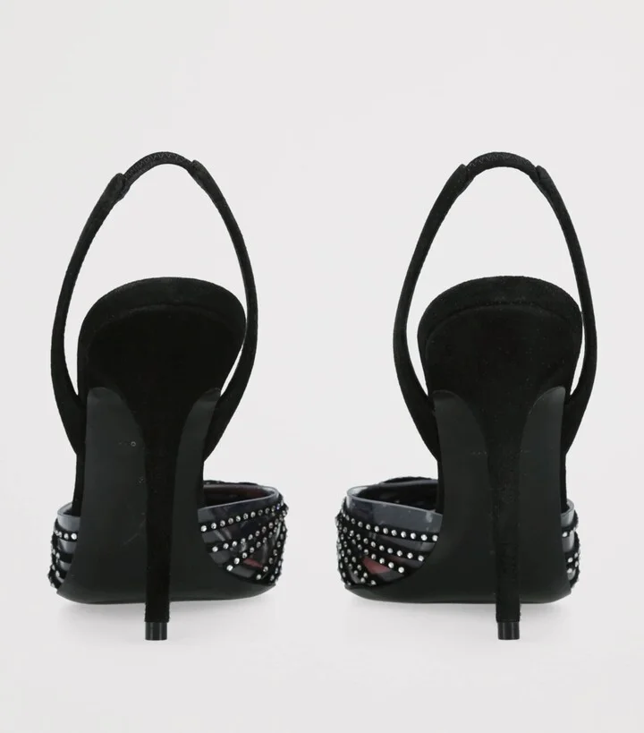 Amina Muaddi Suede Embellished Lori Slingback Pumps 105 - Image 2