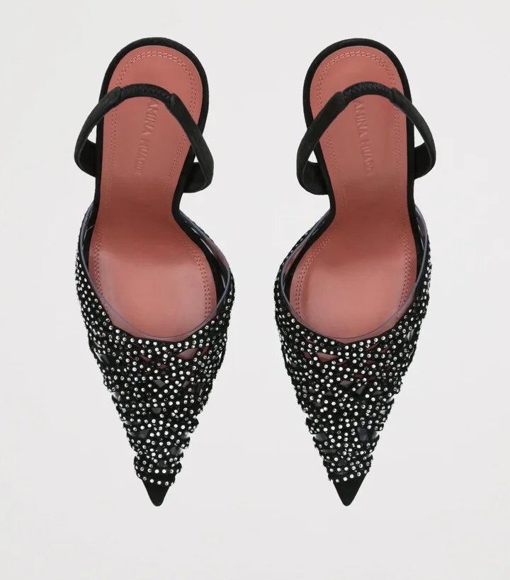 Amina Muaddi Suede Embellished Lori Slingback Pumps 105 - Image 4