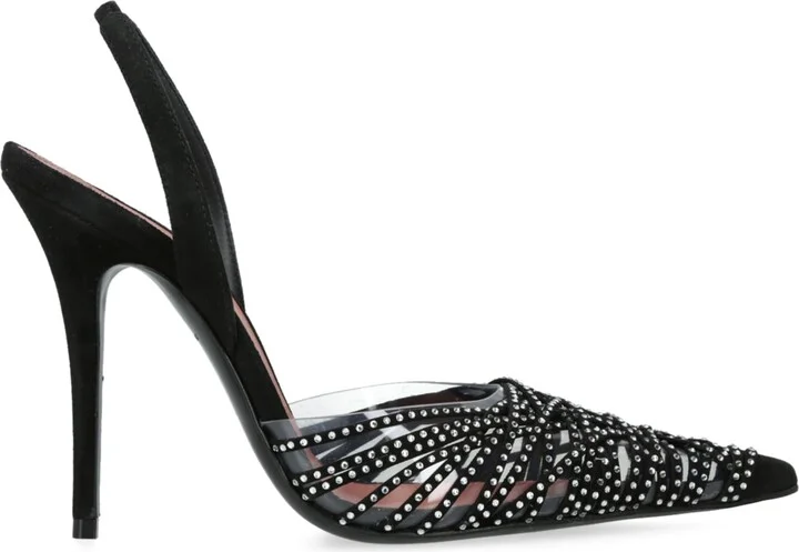 Amina Muaddi Suede Embellished Lori Slingback Pumps 105