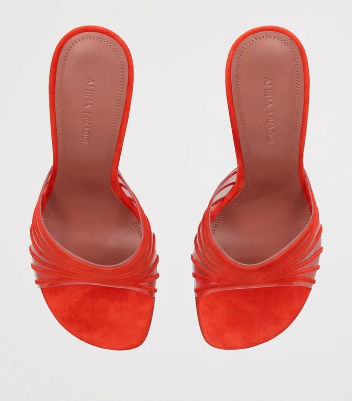 Amina Muaddi Suede Mookie Heeled Mules 90 - Image 4