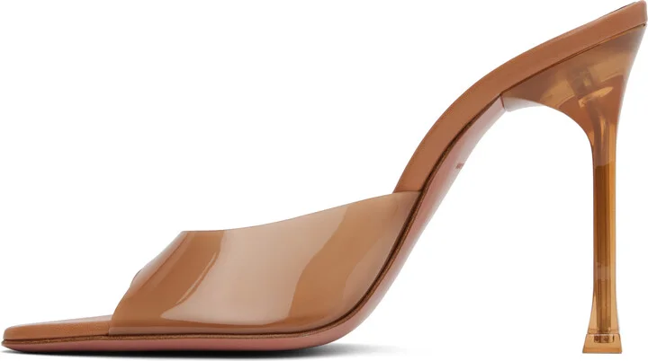 Amina Muaddi Tan Alexa Glass Slipper 105 Heeled Sandals - Image 3