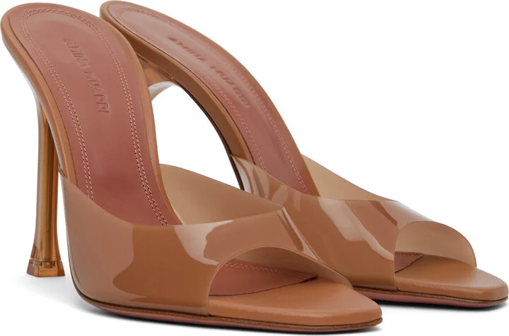 Amina Muaddi Tan Alexa Glass Slipper 105 Heeled Sandals - Image 4