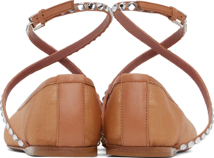 Amina Muaddi Tan Ane Mesh Crystal Ballerina Flats - Image 2