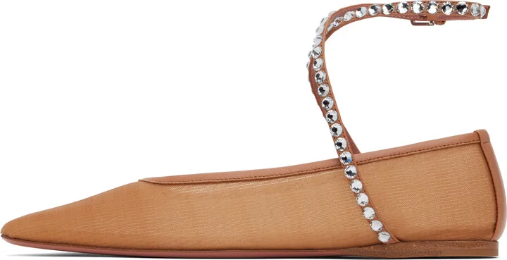 Amina Muaddi Tan Ane Mesh Crystal Ballerina Flats - Image 3